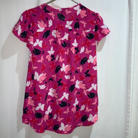 Ann Taylor button front blouse Sz XSP tulip sleeve butterfly print - Picture 5 of 6